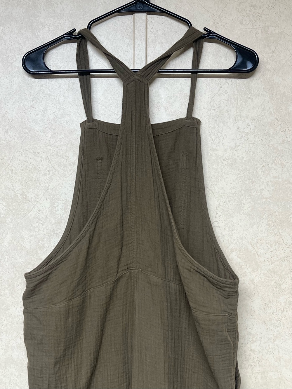 Aerie washed olive lightweight rolled leg overalls gauzy cotton boho hippie - Picture 8 of 15